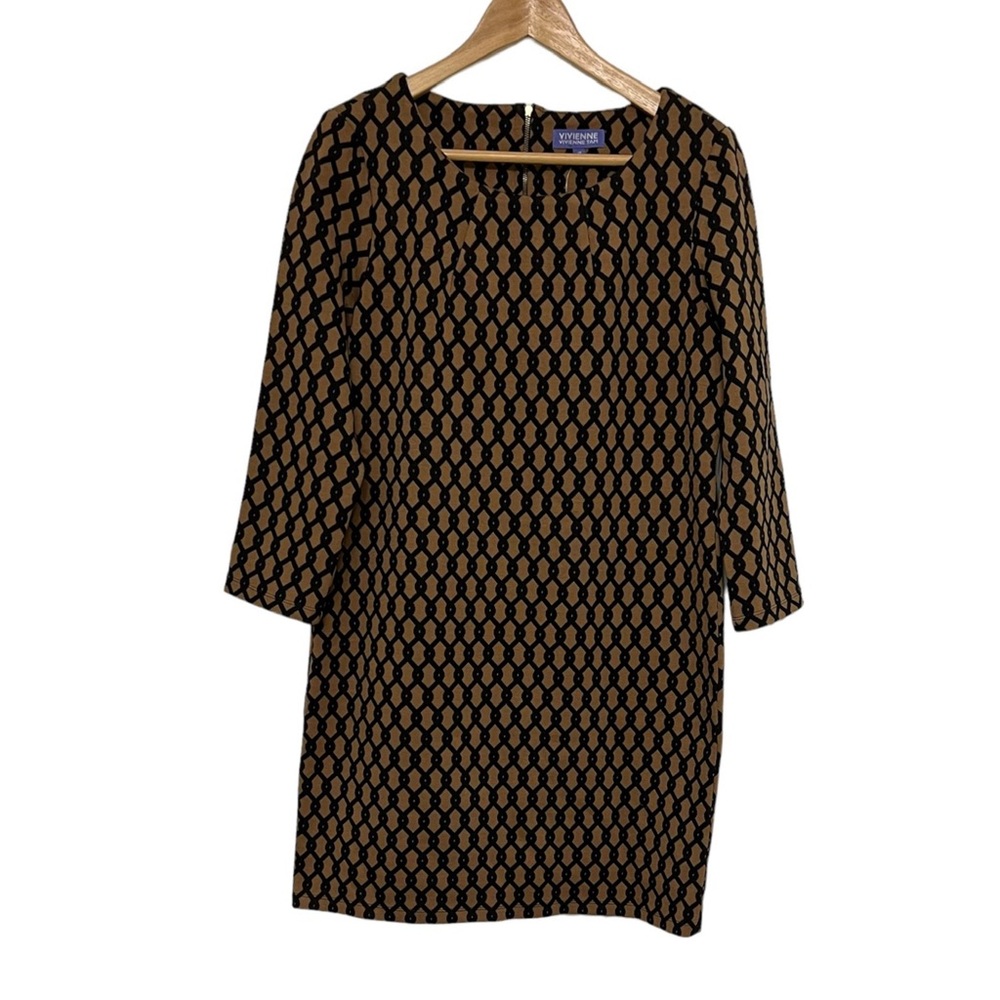 Vivienne Tam Brown Black Geometric Print Dress Size 12 NWT